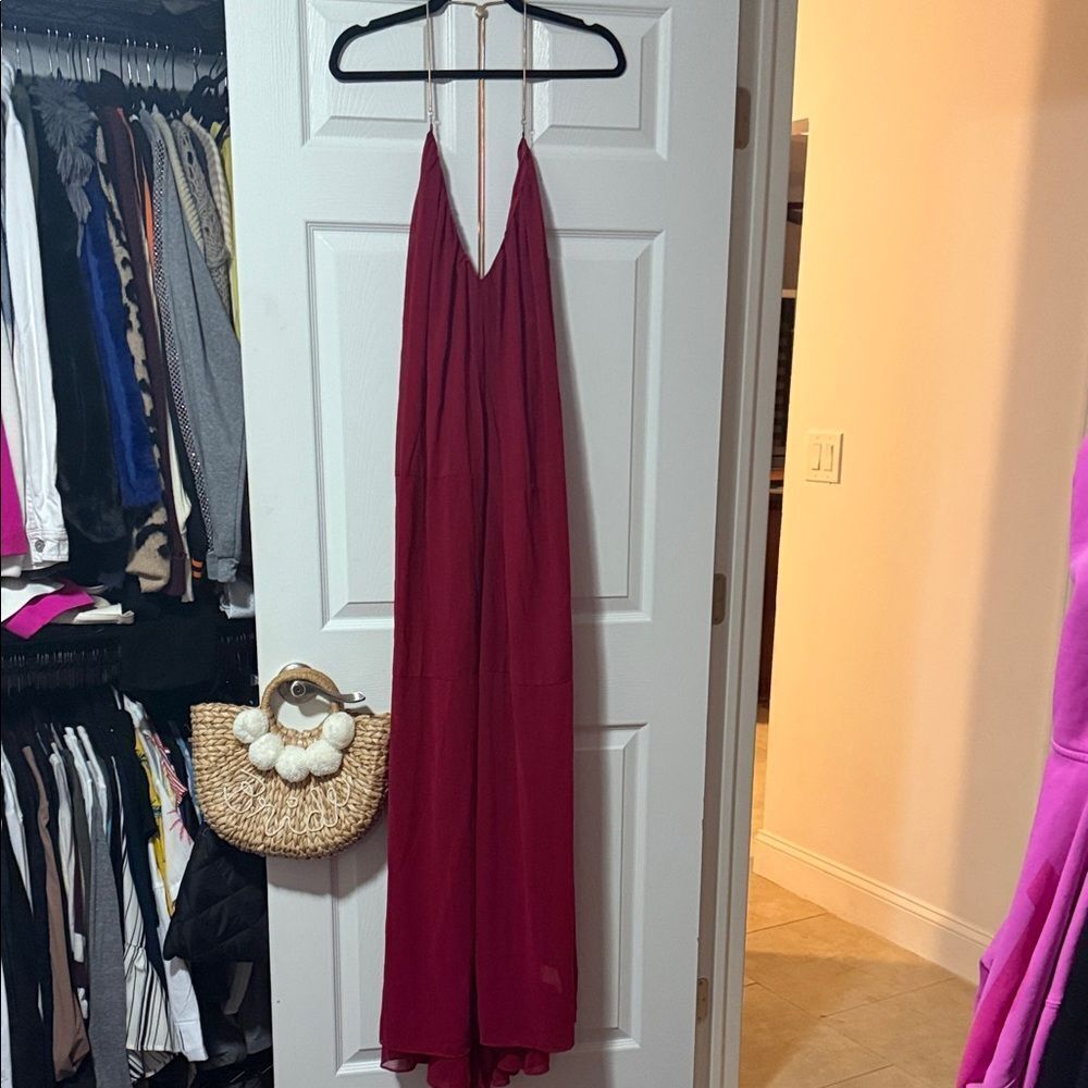BRAND NEW Maroon Maxi Dress Halter with Gold Adjustable Neck Halter - Size Small